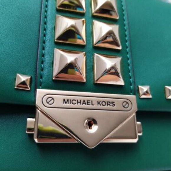 Michael Kors Cece Jewel Green Leather Studs Satchel Shoulder Bag - NWT $628 - Picture 7 of 8